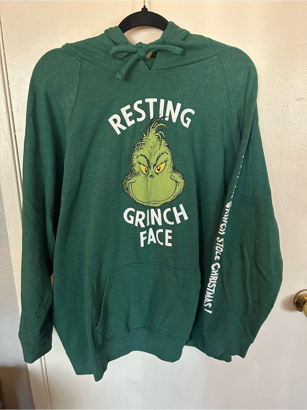 Green "Resting Grinch Face" Hooded Sweatshirt - Graphic Women Sweater
